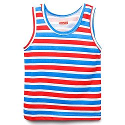 Babyhug 100% Cotton Single Jersey Knit Sleeveless Sando & Shorts Set With Stripes & Text Print - Blue & Red