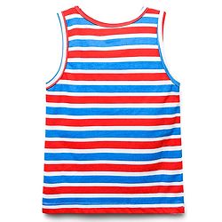 Babyhug 100% Cotton Single Jersey Knit Sleeveless Sando & Shorts Set With Stripes & Text Print - Blue & Red
