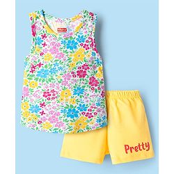 Babyhug 100% Cotton Sleeveless Floral Printed Sando & Shorts Set - Multicolor