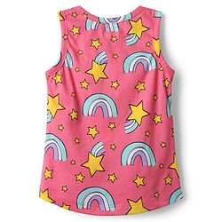Babyhug 100% Cotton Single Jersey Knit Sleeveless Sando & Shorts Set with Rainbow & Star Print - Pink & Yellow