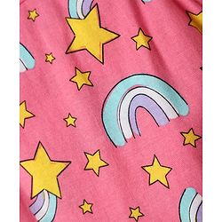 Babyhug 100% Cotton Single Jersey Knit Sleeveless Sando & Shorts Set with Rainbow & Star Print - Pink & Yellow