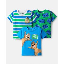 Babyhug Disney Cotton Knit Half Sleeves T-Shirts With Chip n Dale Graphic Pack Of 3 - Light Blue & Green
