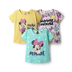 Babyhug Disney Cotton Knit Half Sleeves T-Shirt With Minnie Mouse Graphic Pack Of 3 - Lilac & Yellow
