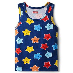Babyhug 100% Cotton Single Jersey Knit Sando & Shorts Set With Star & Text Print - Navy Blue & Red