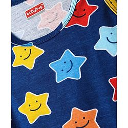 Babyhug 100% Cotton Single Jersey Knit Sando & Shorts Set With Star & Text Print - Navy Blue & Red