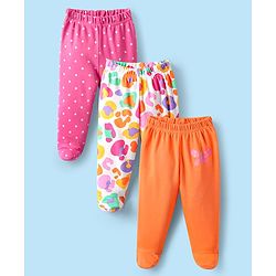 Babyhug Cotton Knit Footed  Bootie Leggings With Polka Dots & Butterfly Print Pack Of 3 - Multi Colour