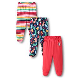 Babyhug Cotton Knit Full Length Bootie Leggings With Stripes & Christmas Theme Print Pack Of 3 - Multi Colour