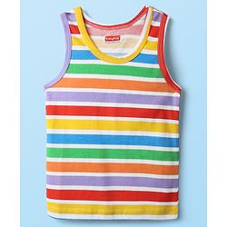 Babyhug 100% Cotton Single Jersey Knit Sleeveless Sando & Shorts Set With Stripes - Red & Yellow