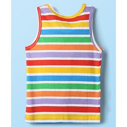 Babyhug 100% Cotton Single Jersey Knit Sleeveless Sando & Shorts Set With Stripes - Red & Yellow