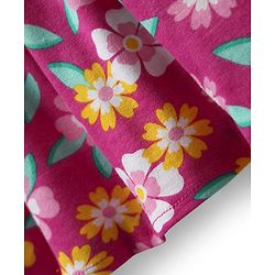 Babyhug Cotton Knit Frill Sleeves Frock With Floral Print & Bloomer - Fuchsia