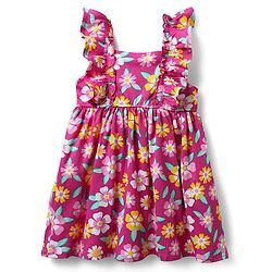 Babyhug Cotton Knit Frill Sleeves Frock With Floral Print & Bloomer - Fuchsia