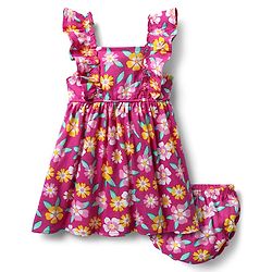 Babyhug Cotton Knit Frill Sleeves Frock With Floral Print & Bloomer - Fuchsia