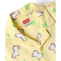 Babyhug Cotton Knit Half Sleeves Front Open Co-ords Night Suit with Zebra Print - Yellow