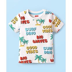 Babyhug Terry Knit Half Sleeves Beach Theme Printed T-Shirt & Shorts Set - White & Navy Blue