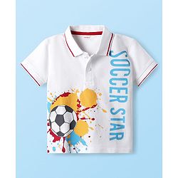 Babyhug 100% Cotton Half Sleeves Soccer Theme Printed T-Shirt With Collar & Shorts Set - Red & White