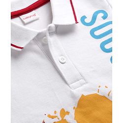 Babyhug 100% Cotton Half Sleeves Soccer Theme Printed T-Shirt With Collar & Shorts Set - Red & White