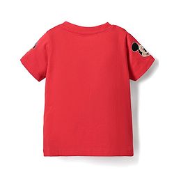 Babyhug Disney Single Jersey Knit Half Sleeves T-Shirt & Dungaree Set With Mickey Mouse Graphics And Pocket Detailing - Light Blue & Red