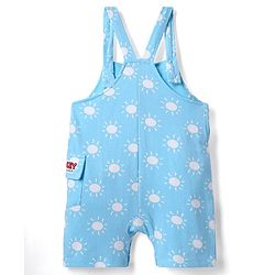 Babyhug Disney Single Jersey Knit Half Sleeves T-Shirt & Dungaree Set With Mickey Mouse Graphics And Pocket Detailing - Light Blue & Red