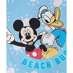 Babyhug Disney Single Jersey Knit Half Sleeves T-Shirt & Dungaree Set With Mickey Mouse Graphics And Pocket Detailing - Light Blue & Red