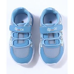 Cute Walk by Babyhug Velcro Closure Sneaker Shoes With Space Theme Print - Blue