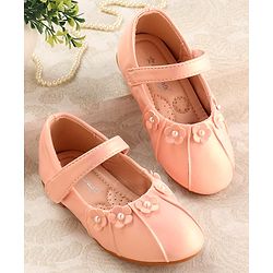 Cute Walk by Babyhug Velcro Closure Ballerina with Floral & Pearl Applique - Pink