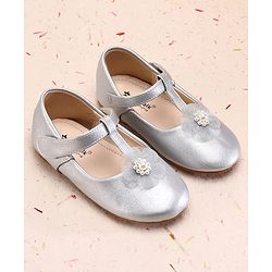 Cute Walk by Babyhug Ballerina With Velcro Closure and Floral Applique - Silver