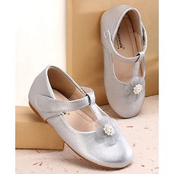 Cute Walk by Babyhug Ballerina With Velcro Closure and Floral Applique - Silver