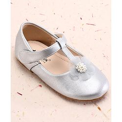 Cute Walk by Babyhug Ballerina With Velcro Closure and Floral Applique - Silver