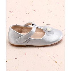 Cute Walk by Babyhug Ballerina With Velcro Closure and Floral Applique - Silver