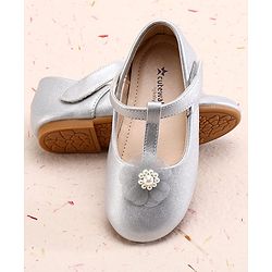 Cute Walk by Babyhug Ballerina With Velcro Closure and Floral Applique - Silver