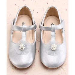 Cute Walk by Babyhug Ballerina With Velcro Closure and Floral Applique - Silver