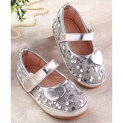 Cute Walk by Babyhug Ballerina With Velcro Closure and Heart Applique & Sequin - Silver