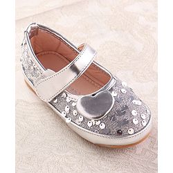 Cute Walk by Babyhug Ballerina With Velcro Closure and Heart Applique & Sequin - Silver