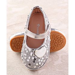 Cute Walk by Babyhug Ballerina With Velcro Closure and Heart Applique & Sequin - Silver