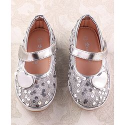 Cute Walk by Babyhug Ballerina With Velcro Closure and Heart Applique & Sequin - Silver