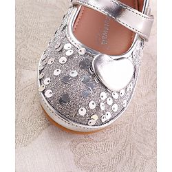 Cute Walk by Babyhug Ballerina With Velcro Closure and Heart Applique & Sequin - Silver
