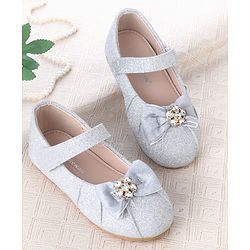 Cute Walk by Babyhug Velcro Closure Ballerina With Bow Applique - Silver