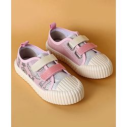 Cute Walk by Babyhug Casual Shoes with Velcro Closure & Glittery Cartoon Print - Pink