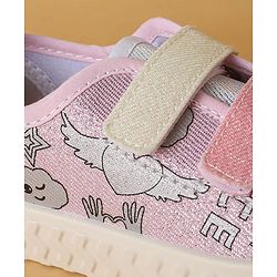 Cute Walk by Babyhug Casual Shoes with Velcro Closure & Glittery Cartoon Print - Pink