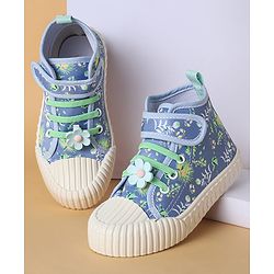 Cute Walk by Babyhug Casual Shoes with Velcro Closure Floral Applique - Blue