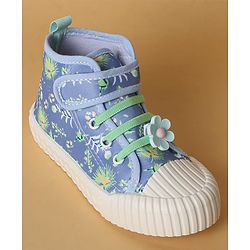 Cute Walk by Babyhug Casual Shoes with Velcro Closure Floral Applique - Blue