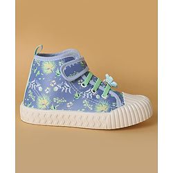 Cute Walk by Babyhug Casual Shoes with Velcro Closure Floral Applique - Blue