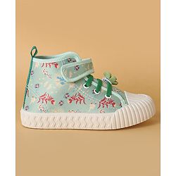 Cute Walk by Babyhug Casual Shoes with Velcro Closure Floral Applique - Blue