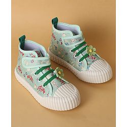 Cute Walk by Babyhug Casual Shoes with Velcro Closure Floral Applique - Blue