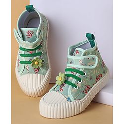 Cute Walk by Babyhug Casual Shoes with Velcro Closure Floral Applique - Blue