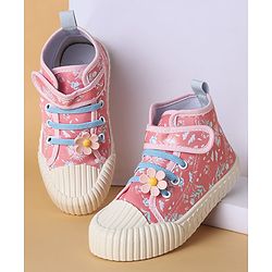 Cute Walk by Babyhug Casual Shoes with Velcro Closure Floral Applique - Blue