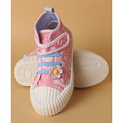Cute Walk by Babyhug Casual Shoes with Velcro Closure Floral Applique - Blue