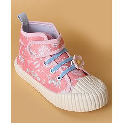 Cute Walk by Babyhug Casual Shoes with Velcro Closure Floral Applique - Blue