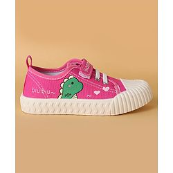 Cute Walk by Babyhug Casual Shoes with Velcro Closure & Dino Print - Fuchsia