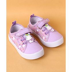 Cute Walk by Babyhug Velcro Closure Casual Shoes With Heart Print & Unicorn Applique - Purple